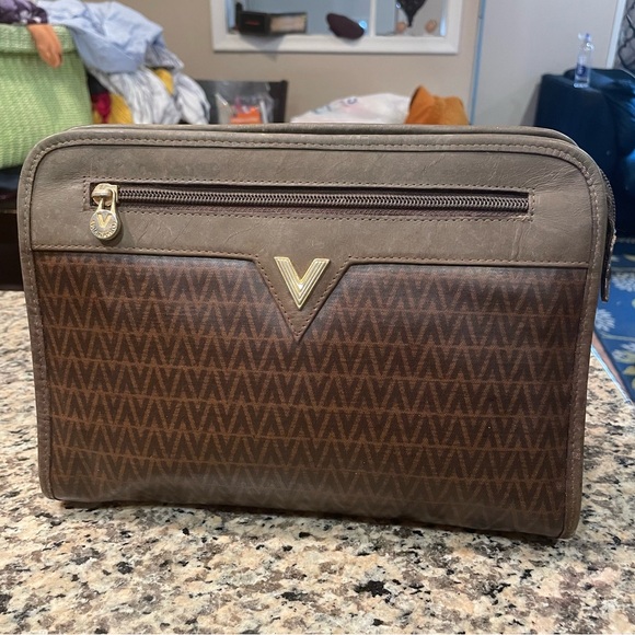 Mario Valentino Handbags - EUC Authentic Mario Valentino Brown PVC Logo Pouch Made in Italy VTG Clutch Bag!